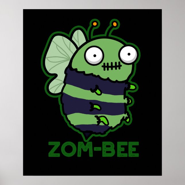 Poster ZomBee Engraçado Zombie Bee Pun Dark BG (Frente)