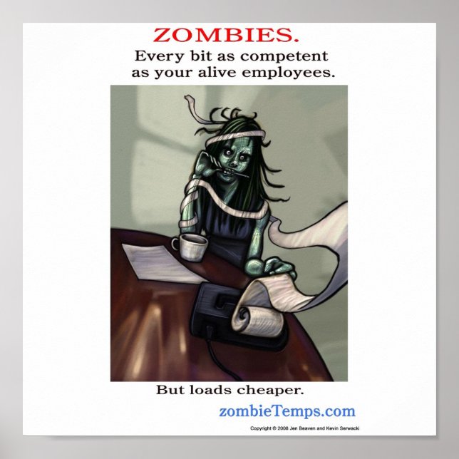 Póster Zombie do local de trabalho competente (Frente)