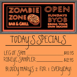 Póster Zombie Zone Engraçado BYOB Traga Seu Próprio Céreb