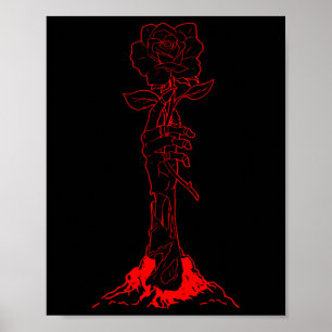 Poster Zombiecore Estética Zombie Rosa vermelha Esqueleto