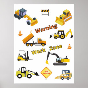 Poster Zona de Trabalho de Aviso de Construção