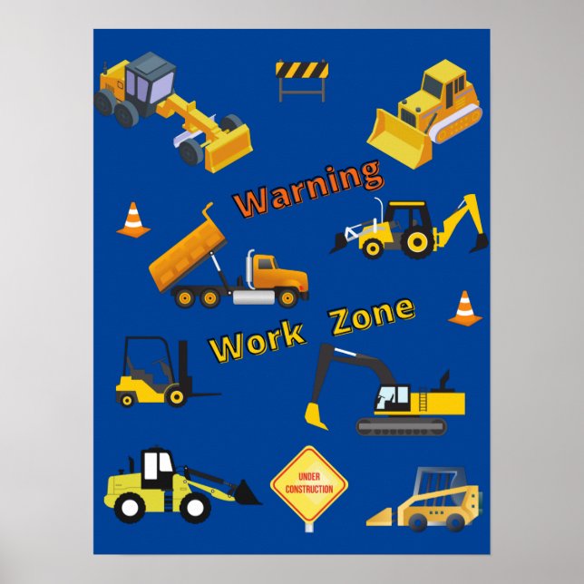 Poster Zona de Trabalho de Aviso de Construção (Frente)