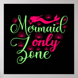 Poster Zona Somente Sereia de Rosa Quente e Neon Verde