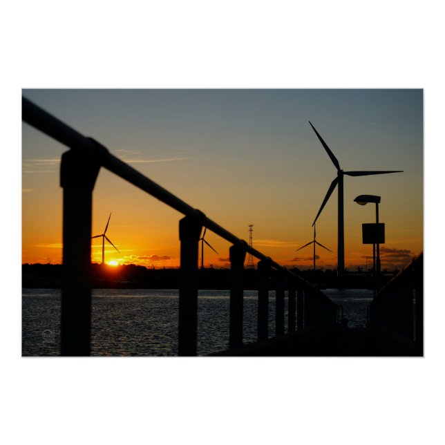 Póster Zonsondergang met windmolen, Rustgevend relaxt. (Frente)