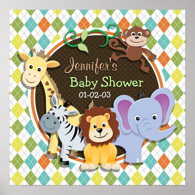 Póster Zoo Animais em Argyle Colorida (Frente)