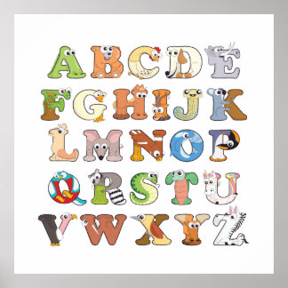 Poster Zoo Animal Alphabet Letters ABCs Learning