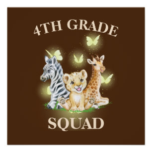 Póster Zoológico selvagem Neon do 4º Grau Volta à Escola