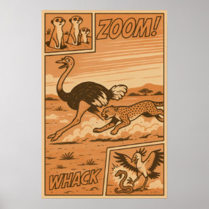 Poster Zoom e Whack - Quadrinhos de Ação da Savana Africa