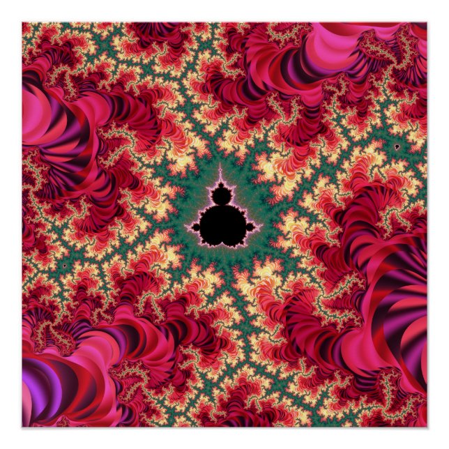 Póster Zoom no Conjunto de Mandelbrot Fractal Rosa e Verd (Frente)