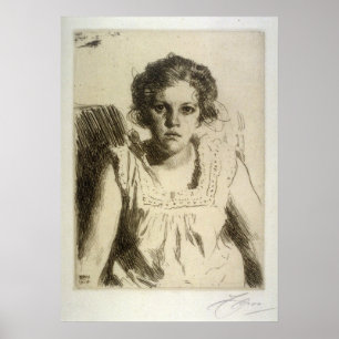 Póster zorn de Anders, retrato de uma menina, gravando