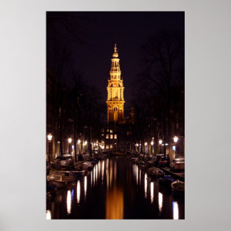 Póster Zuiderkerk em Amesterdã Países Baixos à noite