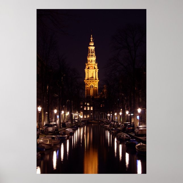 Póster Zuiderkerk em Amesterdã Países Baixos à noite (Frente)