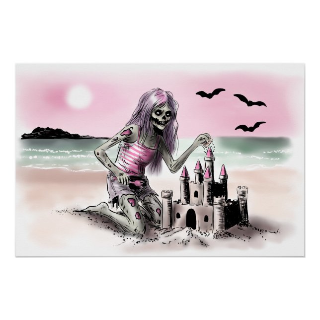 Póster Zumbi de verão construindo castelos de areia (Frente)