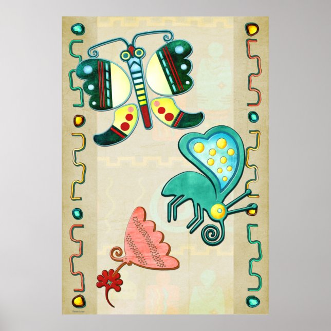 Poster Zuni Butterfly 2 Folk Art (Frente)