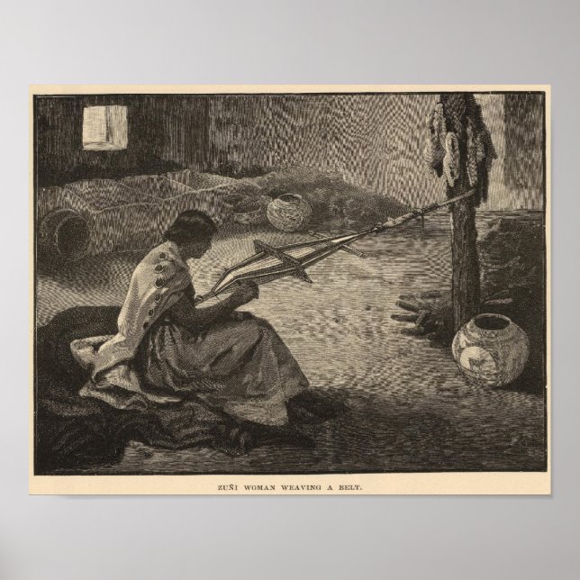 Póster Zuni, mulher tecendo cinto (Frente)