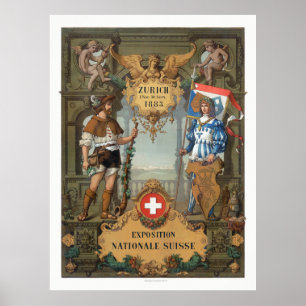 Poster Zürich 1883 Exposição Nacional Suisse Vintage