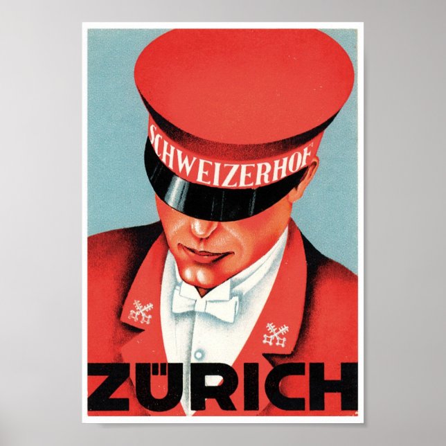Poster Zurich Schweizerhof Swiss Suiça Red Vintage (Frente)