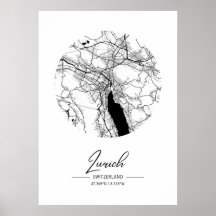 Zurique - Mapa da Cidade da Água Negra Suiça