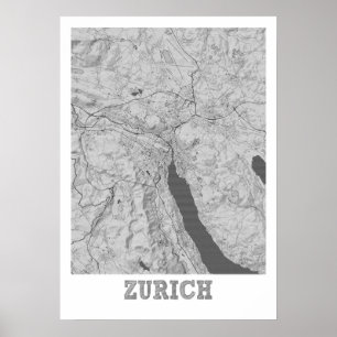 Poster Zurique - Mapa da Cidade do Lápis de Suiça
