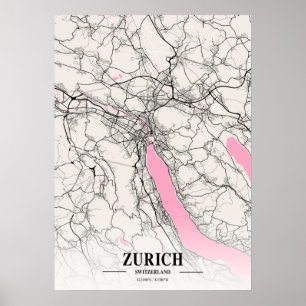 Poster Zurique - Mapa da cidade napolitana Suiça