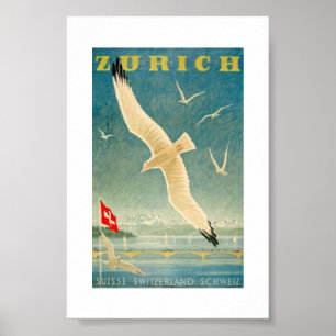 Poster Zurique, Suiça, Advert, Seagull, Vintage