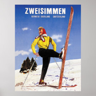 Poster Zweisimmen, Bernese Oberland, Suiça, ski