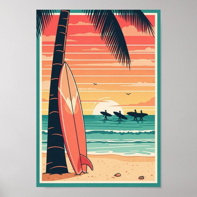 Pôsteres Antigos Praia Impressão Surf (Frente)