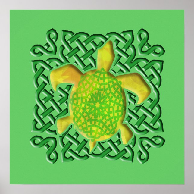 Posters Celtic Knot Turtle (Verde) (Frente)