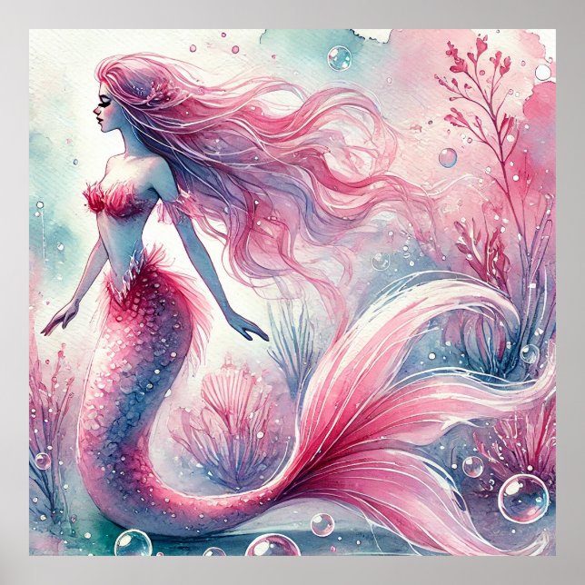 Posters de Arte de Muralha de Sereia Grande, Cor-d (Frente)