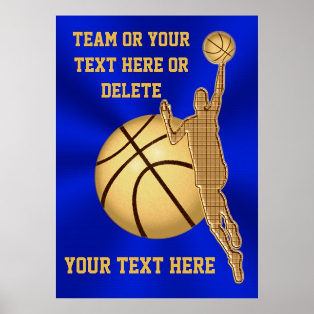 Posters de basquete personalizados Azul e Dourado (Frente)