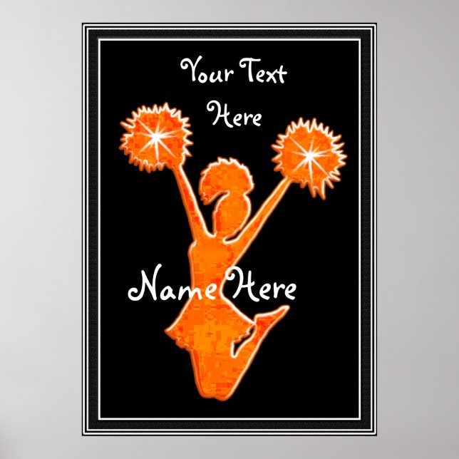 Posters de Cheerleader laranja, SEU TEXTO, CORES (Frente)
