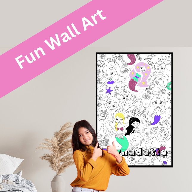 Posters de Coloração de Crianças de Sereia Gigante (Unleash your creativity with this giant mermaid coloring poster that turns into wall art.)