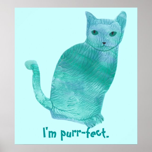 Posters de Gato Abstrato verde azul Purr-Efeito (Frente)
