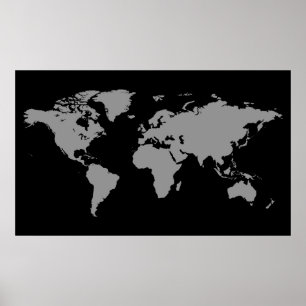 Posters De Mapa Do Mundo Negro E Branco 11