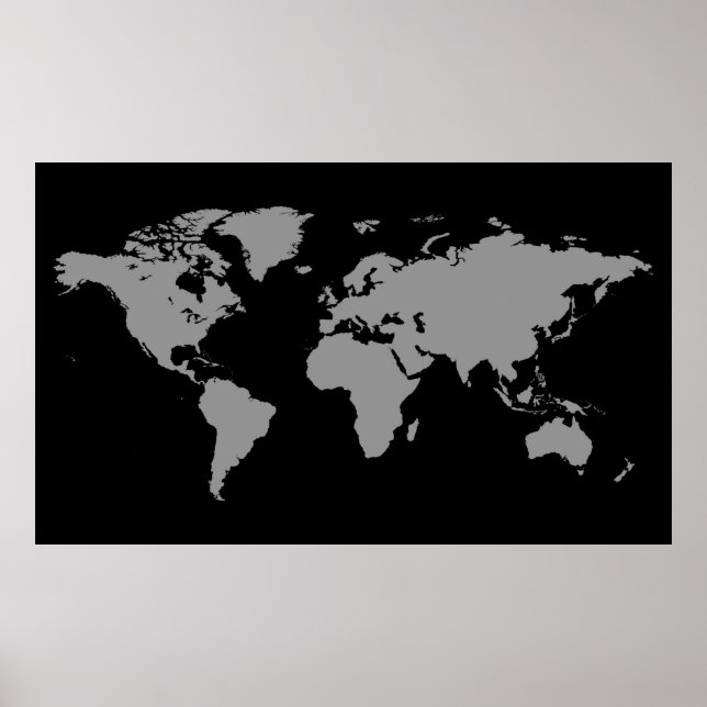 Posters De Mapa Do Mundo Negro E Branco 11 (Frente)