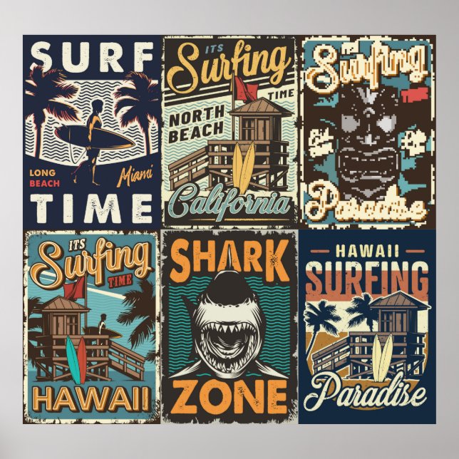 Posters de surfe coloridos com barramento de surf (Frente)