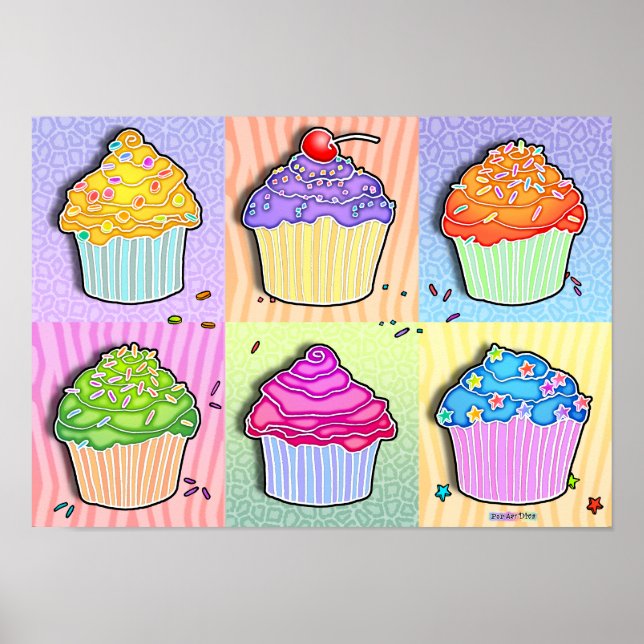 Posters, Impressões - Cupcakes de arte Pop (Frente)