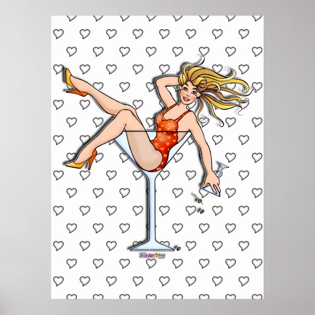 Posters, Impressões - Garota num Copo de Martini,  (Frente)