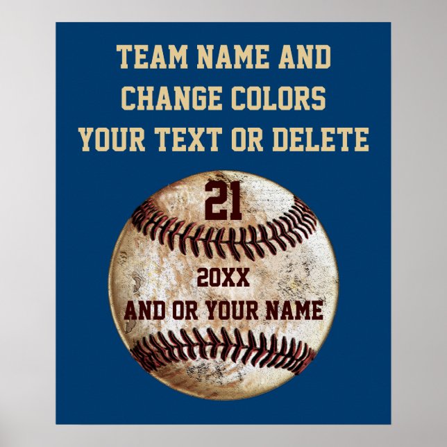 Posters personalizados de baseball com o TEXT e CO (Frente)