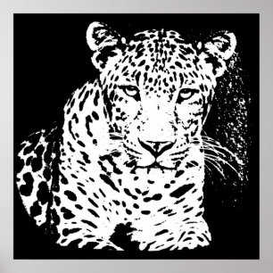 Posters preto e branco do retrato do leopardo