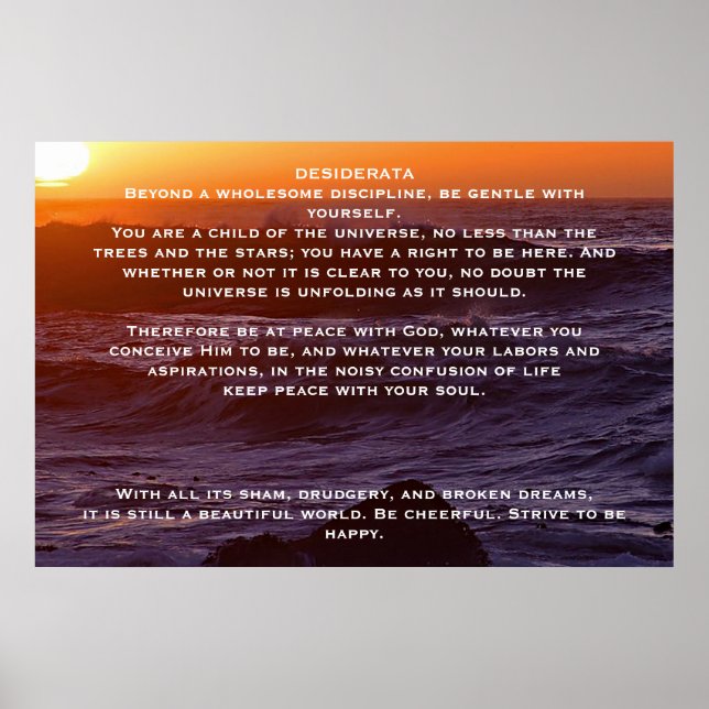 POSTERS Sunset do Oceano DESIDERATA (Frente)