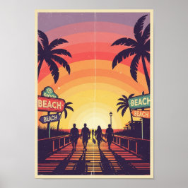 Posters Vintage Beach Sunset Print