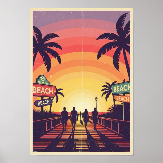 Posters Vintage Beach Sunset Print (Frente)