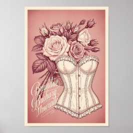 Posters Vintage Pink Rose Corset Print
