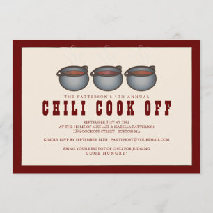 Pote Chili Trio Chili Cook Off Convite de festas