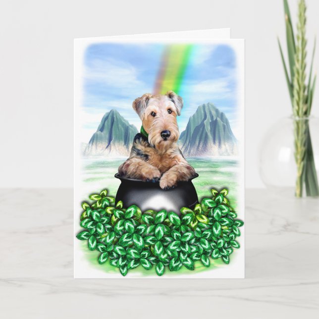Pote de Airedale Terrier do cartão do ouro (Frente)