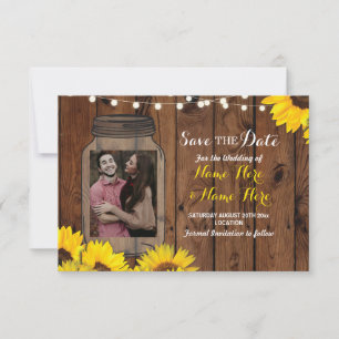 Pote de Convite de Foto Save The Date com Madeira