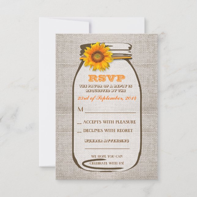 Pote de Pedra Rustico de Casamento Girassol RSVP (Frente)