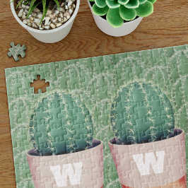 Pote de Planta de Cactus, Monograma, Quebra-cabeça