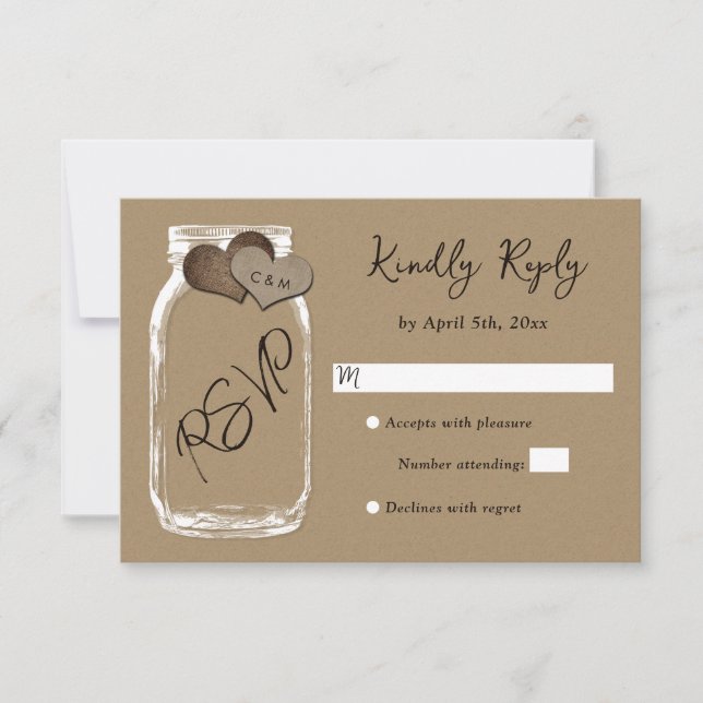 Pote de Vidro com Papel Kraft para RSVP de Casamen (Frente)